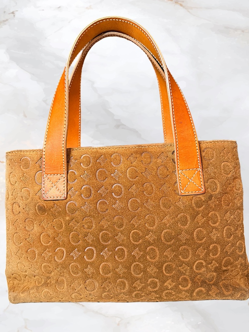 Céline Vintage Macadam Suede Tote Bag Cognac Tan Italy Restored - Picture 4 of 16